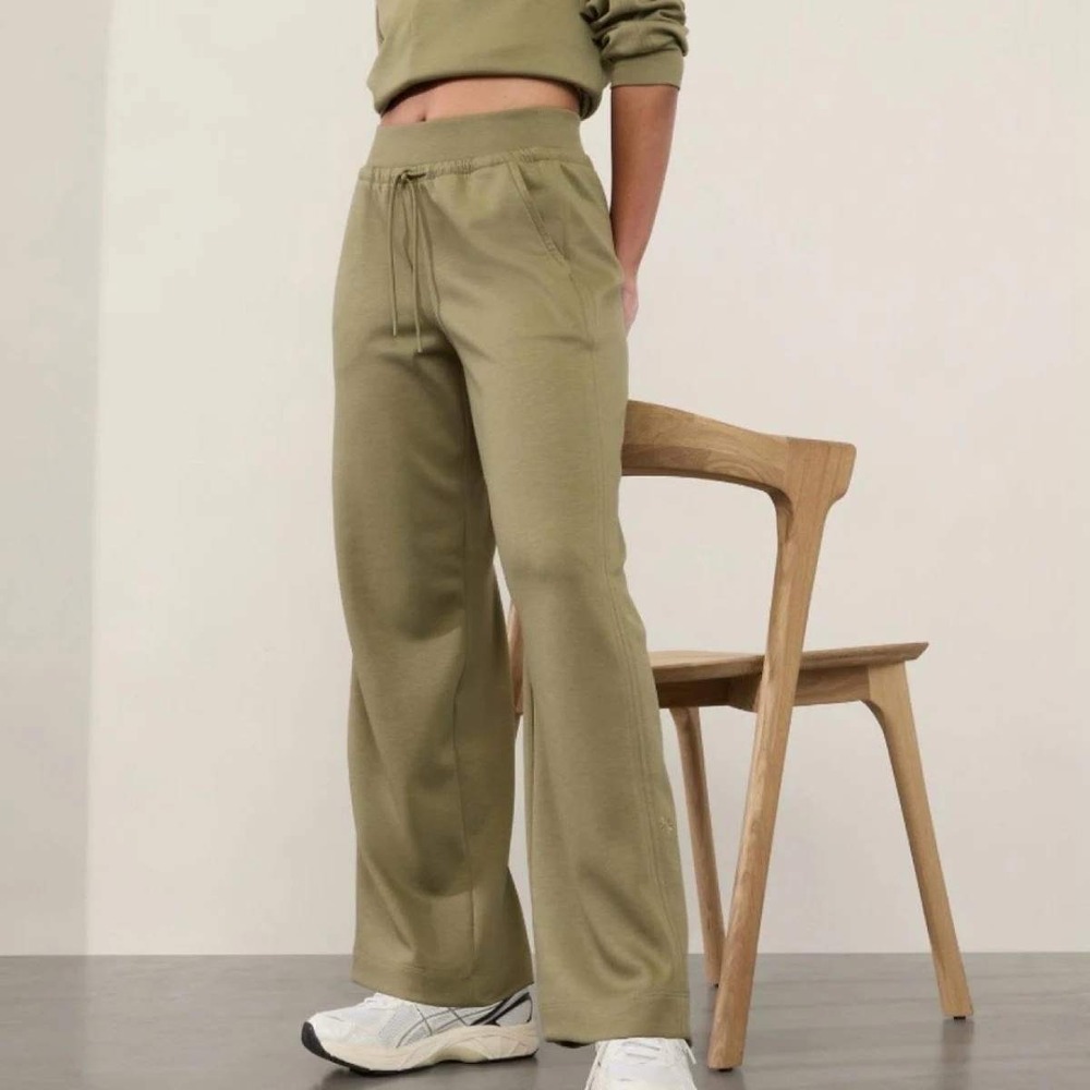 Athleta Allure High Rise Pant Olive Green Wide Leg Drawstring XL